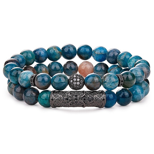 

PandaHall 2Pcs 2 Style Natural Apatite Stretch Bracelets Set, Cubic Zirconia Tube Beaded Gemstone Bracelets for Women, Inner Diameter: 2-1/8...