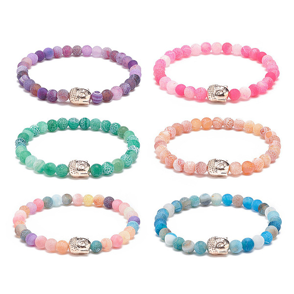 

PandaHall 6Pcs 6 Color Natural Weathered Agate(Dyed) Round & Alloy Buddha Head Beaded Stretch Bracelets Set, Gemstone Stackable Bracelets..., Multicolor