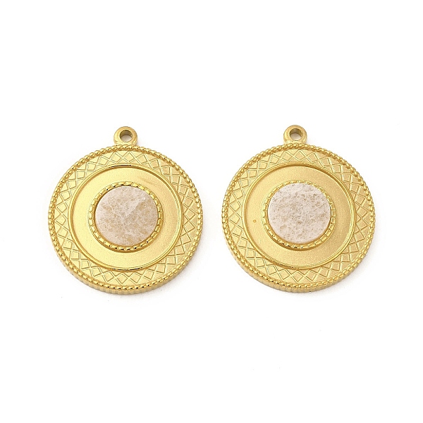 

PandaHall Natural White Jade Pendants, Flat Round Charms, with Vacuum Plating Real 18K Gold Plated 201 Stainless Steel Findings...