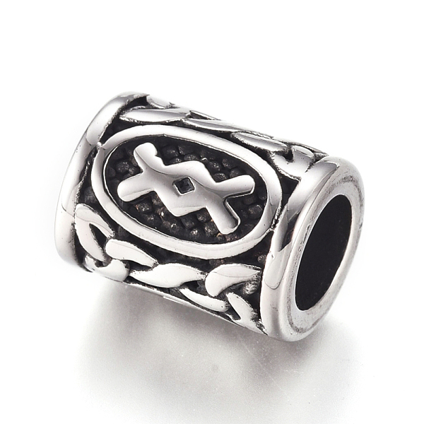 

PandaHall 304 Stainless Steel European Beads, Large Hole Beads, Column with Runes/Futhark/Futhor, Antique Silver, 13.5x10mm, Hole: 6mm 304...