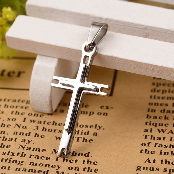 

PandaHall 304 Stainless Steel Cross Pendants, Stainless Steel Color, 28.6x15x3mm, Hole: 3x6mm 304 Stainless Steel Cross