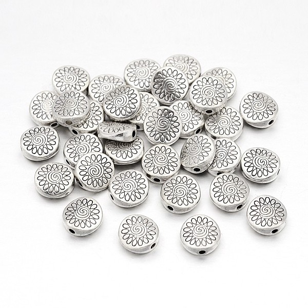 

PandaHall Tibetan Style Alloy Beads, Cadmium Free & Nickel Free & Lead Free, Flat Round with Flower, Antique Silver, 8.5x8.5x3.5mm, Hole...