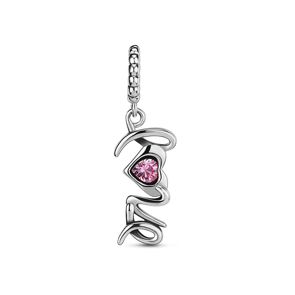 

PandaHall TINYSAND Rhodium Plated 925 Sterling Silver European Dangle Charms, Large Hole Pendants, with Cubic Zirconia, Word Love, Platinum...