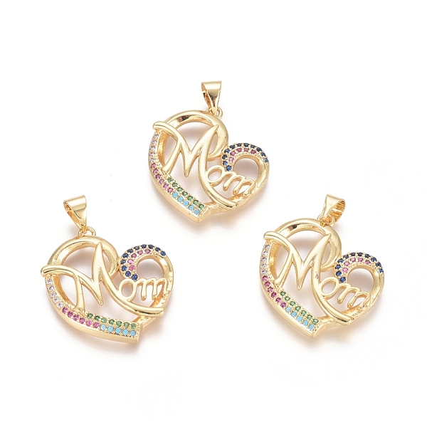 

PandaHall Brass Micro Pave Cubic Zirconia Pendants, Heart with Word MOM, For Mother's Day, Colorful, Golden, 23.5x22.5x3.5mm, Hole...