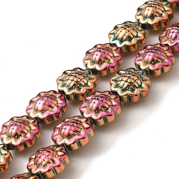 

PandaHall Transparent Electroplate Glass Beads Strands, Rainbow Plated, Sunflower, Fuchsia, 15x9mm, Hole: 1mm, about 44~45pcs/strand..., Pink