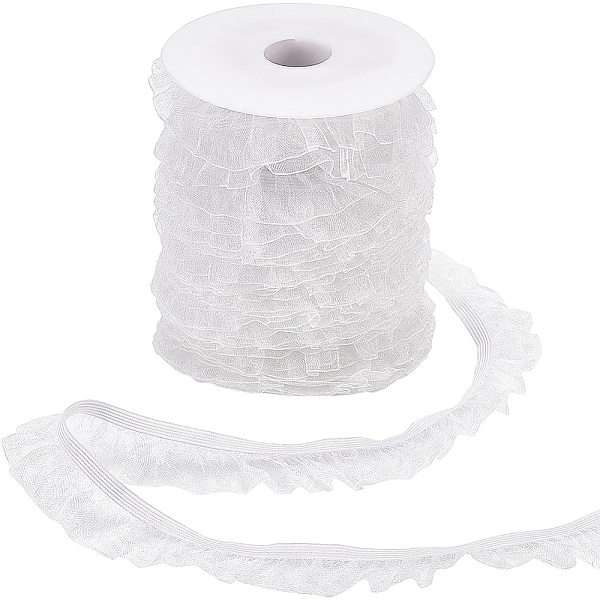 

PandaHall BENECREAT 25 Yard Chinlon Organza Elastic Lace Ribbon, Single Ruffle Organza Trim, for Clothes Sewing Embellishment, White, 25mm...