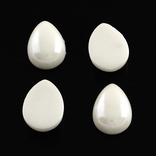 

PandaHall Pearlized Plated Opaque Glass Cabochons, teardrop, White, 7x4x3mm Glass Teardrop White