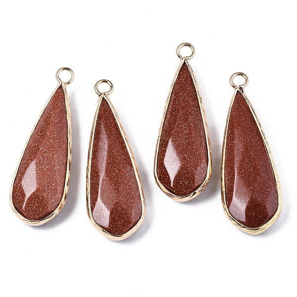 

PandaHall Synthetic Goldstone Pendants, with Golden Plated Brass Edge and Loop, Teardrop, Faceted, 36~37x12x6mm, Hole: 2.5mm Goldstone...