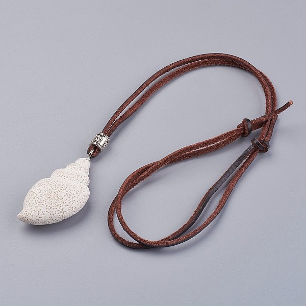 

PandaHall Adjustable Synthetic Lava Rock Pendant Necklaces, with Leather Cord and Alloy Finding, Sea Snail, White, 34.64 inch~35.43 inch...