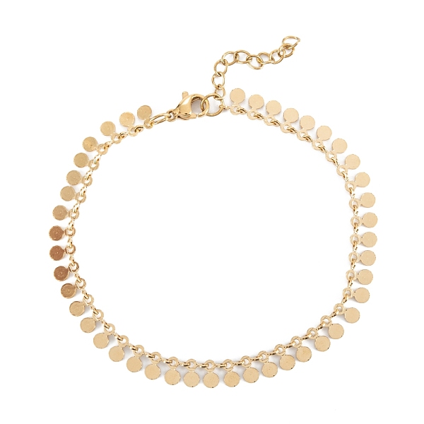 

PandaHall Vacuum Plating 304 Stainless Steel Charm Bracelets, Flat Round, Golden, 7-1/8 inch(18cm) 304 Stainless Steel