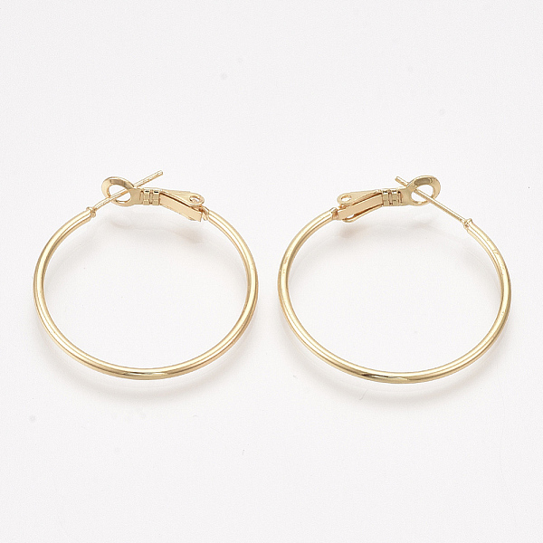 

PandaHall Brass Hoop Earrings, Real 18K Gold Plated, 34x30x1.5mm, Pin: 0.8mm Brass