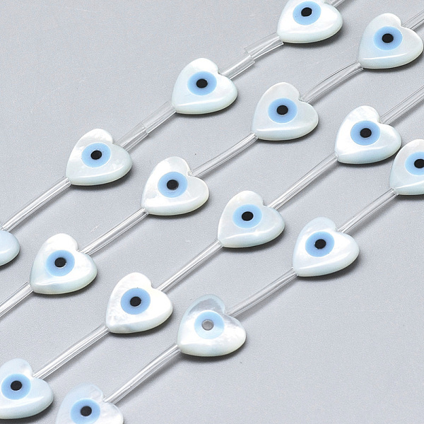 

PandaHall Natural White Shell Mother of Pearl Shell Beads, with Natural Turquoise, Heart with Evil Eye, Deep Sky Blue, 10x10x3mm, Hole...