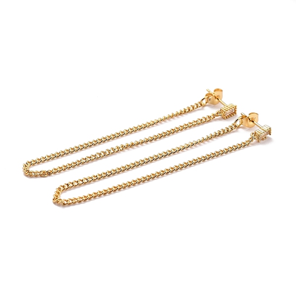 

PandaHall Long Chain Tassel Dangle Stud Earrings for Girl Women, Rectangle, Brass Micro Pave Clear Cubic Zirconia Earrings Thread, Real 18K...