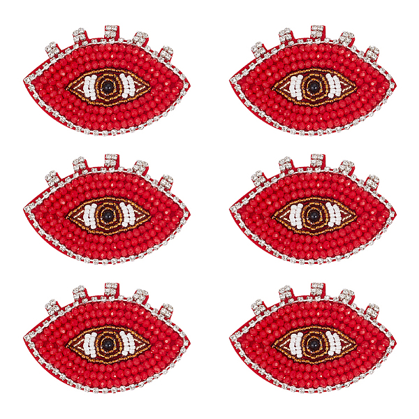 PandaHall AHANDMAKER 6 Pcs Eye Beaded Patches for Clothes, Red Evil Eye Sequined Patch Sew on Rhinestone Beaded Applique for DIY Sewing...