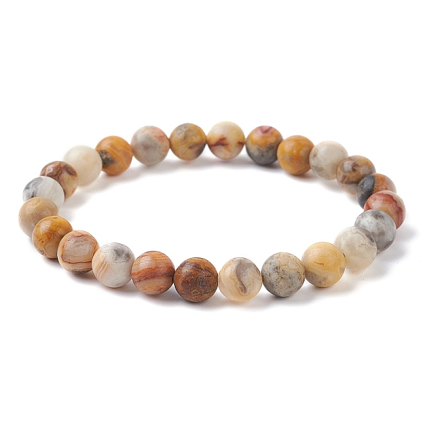 

PandaHall Natural Crazy Agate Round Beaded Stretch Bracelets, Inner Diameter: 2-3/8 inch(6~6.1cm). Crackle Agate