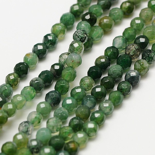 

PandaHall Natural Moss Agate Beads Strands, Faceted Round, 3mm, Hole: 0.8mm, about 126pcs/strand, 15.5 inch Moss Agate Round