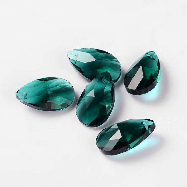 

PandaHall Faceted Teardrop Glass Pendants, Teal, 22x13x7mm, Hole: 1mm Glass Teardrop Cyan