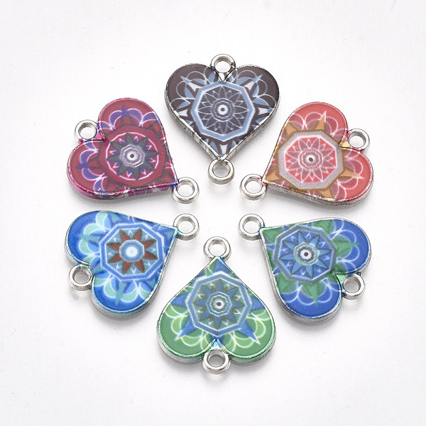 

PandaHall Printed Alloy Links connectors, with Enamel, Heart, Platinum, Mixed Color, 20x16.5x2mm, Hole: 1.8mm Alloy Heart Multicolor