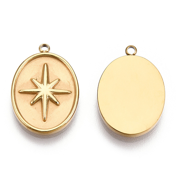 

PandaHall 304 Stainless Steel Charms, Oval with Star Charm, Nickel Free, Real 14K Gold Plated, 20.5x14x2mm, Hole: 1.5mm 304 Stainless Steel...