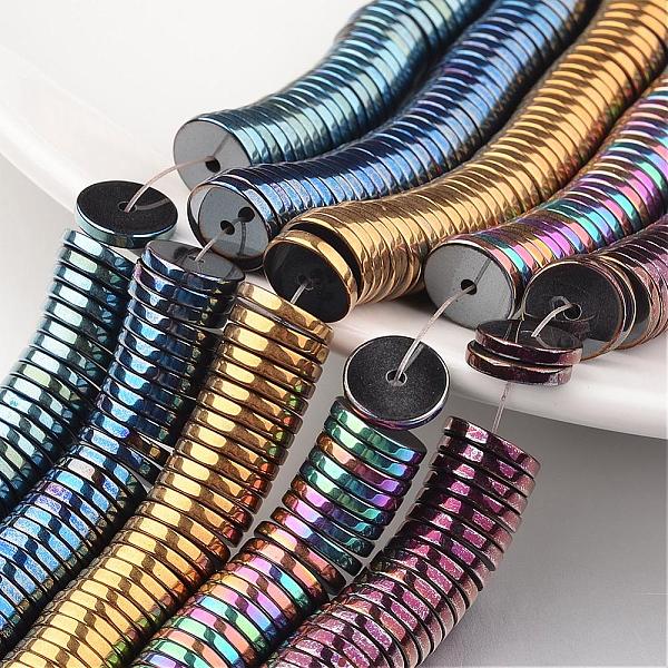 

PandaHall Electroplate Non-magnetic Synthetic Hematite Beads Strands, Heishi Beads, Disc/Flat Round, Mixed Color, 8x2mm, Hole: 1mm, about...