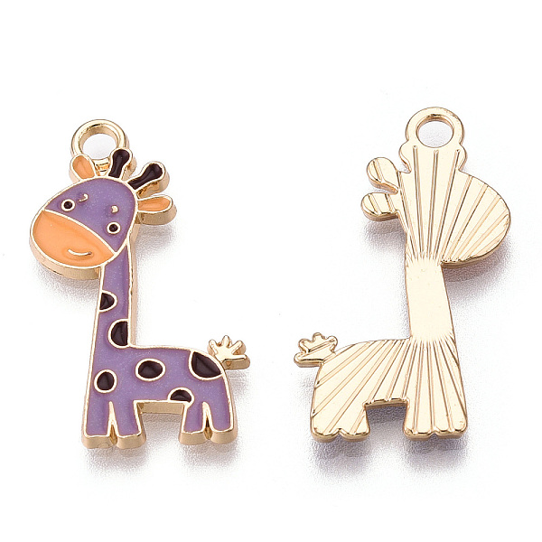 

PandaHall Alloy Enamel Pendants, Light Gold, Giraffe, Lilac, 27x12x2mm, Hole: 2mm Alloy+Enamel Other Animal Purple