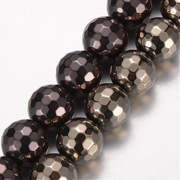 PandaHall Non-Magnetic Hematite Beads Strands, Vacuum Plating, Faceted, Round, Mixed Color, 12mm, Hole: 1mm, about 35pcs/strands, 15.9 inch...