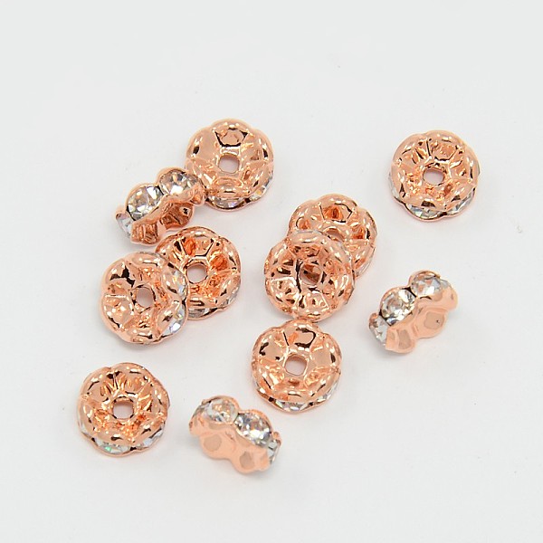 

PandaHall Brass Rhinestone Spacer Beads, Grade AAA, Wavy Edge, Nickel Free, Rose Gold Metal Color, Rondelle, Crystal, 8x3.8mm, Hole: 1.5mm..., Clear