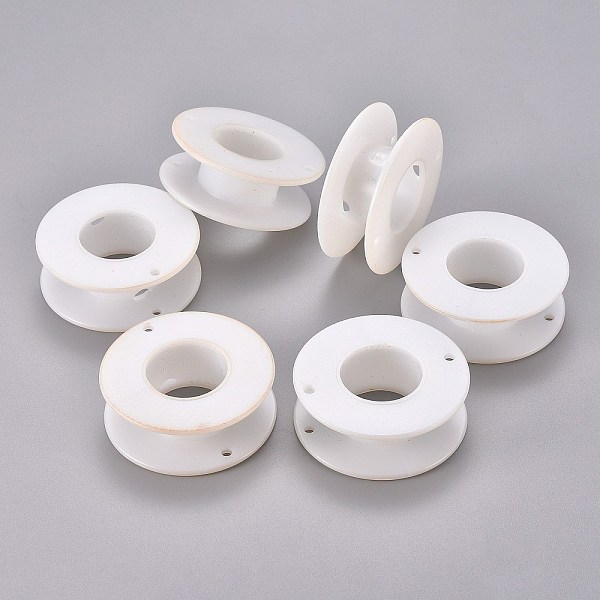 PandaHall (Defective Closeout Sale: Yellowing), Plastic Spools, For Beading Wire Thread String, Wheel, White, 55x20mm Plastic White
