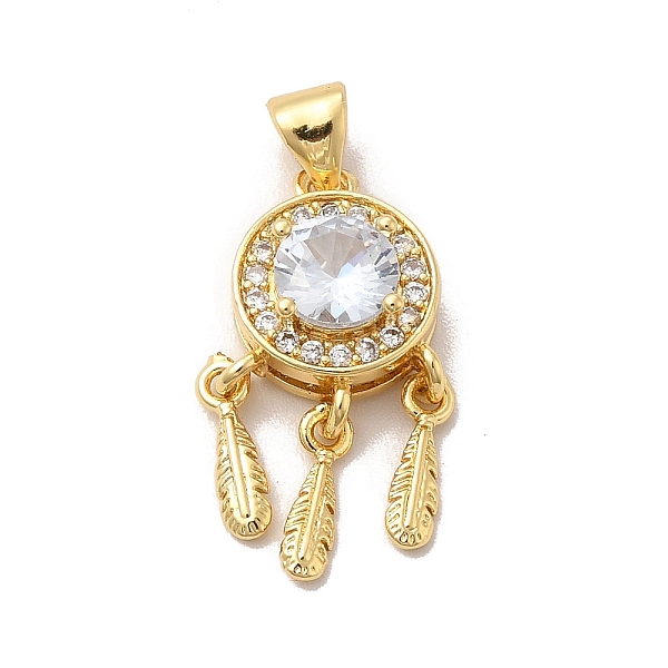

PandaHall Rack Plating Brass Micro Pave Cubic Zirconia Pendant, Long-Lasting Plated, Cadmium Free & Lead Free, Woven Net/Web with Feather..., Clear