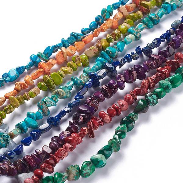 

PandaHall Natural Imperial Jasper Bead Strands, Dyed, Chips, Mixed Color, 6~10x5~8x4~6mm, Hole: 1.2mm, about 79pcs/strand, 15.75 inch(40cm)..., Multicolor