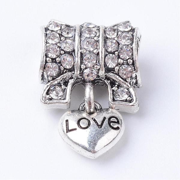 

PandaHall Alloy Rhinestone European Dangle Charms, Large Hole Pendants, Heart, Antique Silver, Crystal, 18.5x13x7~7.5mm, Hole: 4mm..., Clear