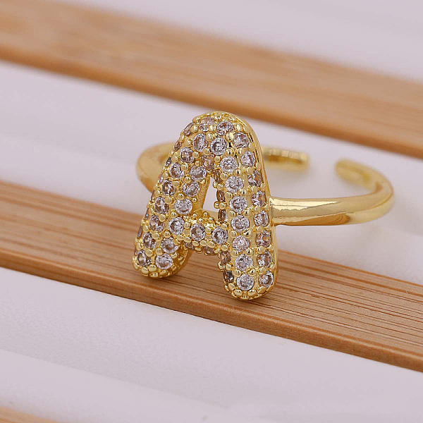 Brass Micro Pave Clear Cubic Zirconia Initial Cuff Rings