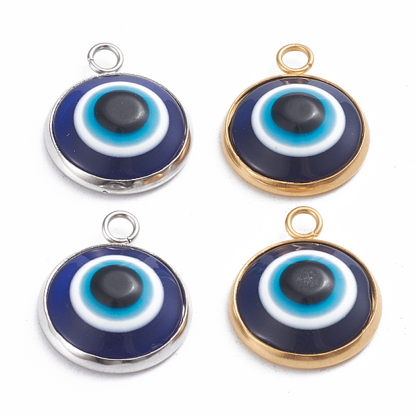 

PandaHall Resin Pendants, with 304 Stainlesss Steel Settings, Evil Eye, Black & Blue, Mixed Color, 19.5x16x5.5mm, Hole: 2.4mm Stainless...
