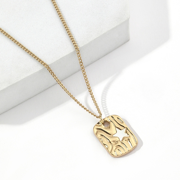 

PandaHall 201 Stainless Steel Pendant Necklaces, Rectangle with Natural Shell Star, Golden, 16.34 inch(41.5cm) Shell Rectangle