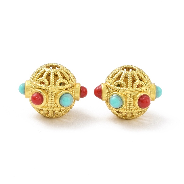 

PandaHall Rack Plating Brass Beads, with Resin Beads, Long-Lasting Plated, Lead Free & Cadmium Free, Rondelle, Matte Gold Color...