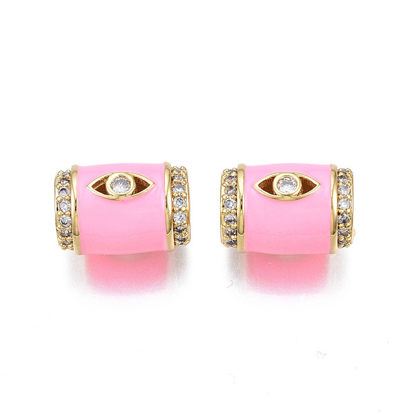 

PandaHall Brass Micro Pave Clear Cubic Zirconia European Beads, with Enamel, Large Hole Beads, Nickel Free, Real 18K Gold Plated, Column...