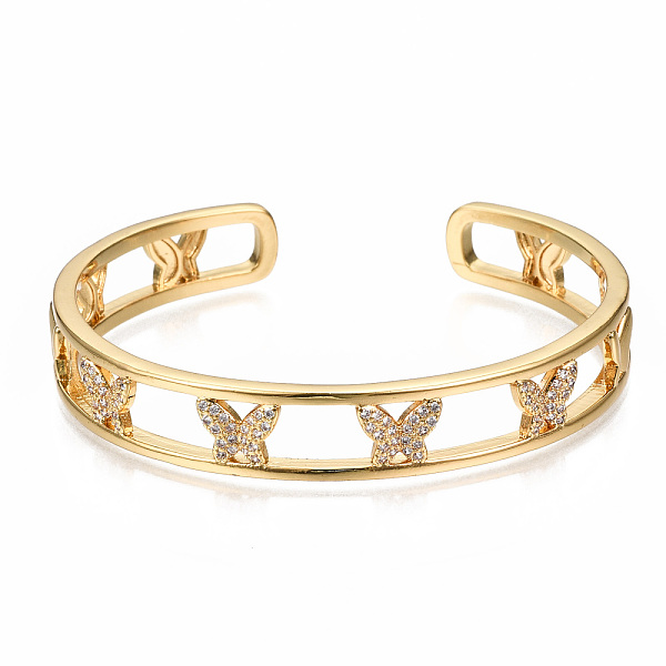 

PandaHall Brass Micro Pave Clear Cubic Zirconia Cuff Bangles, Nickel Free, Butterfly, Real 16K Gold Plated, Inner Diameter: 2-1/4 inch...