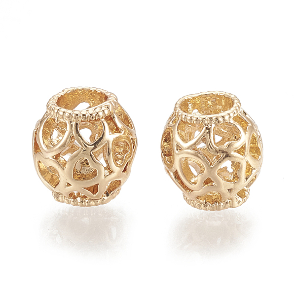 

PandaHall Alloy European Beads, Hollow, Large Hole Beads, Rondelle with Heart, Golden, 11x11mm, Hole: 5mm Alloy Rondelle