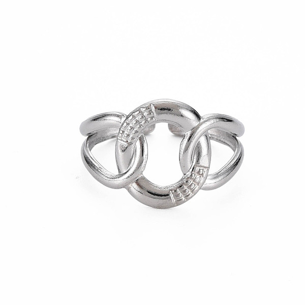 

PandaHall 304 Stainless Steel Interlocking Ring Cuff Ring, Hollow Open Ring for Women, Stainless Steel Color, US Size 9(18.9mm) 304...