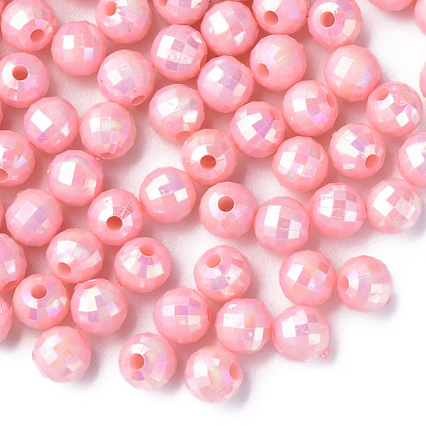 

PandaHall Opaque Acrylic Beads, AB Color Plated, Faceted, Round, Pink, 6x5.5mm, Hole: 1.5mm, about 4800pcs/500g Acrylic Round Pink
