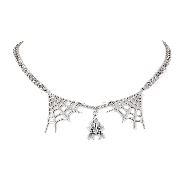 

PandaHall 304 Stainless Steel Curb Necklaces, 201 Stainless Steel & Alloy Spider Wdb Pendant NeckLaces , Stainless Steel Color, 15.94 inch...