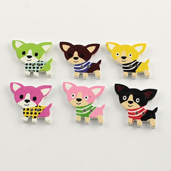

PandaHall 2-Hole Puppy Printed Wooden Buttons, Chihuahua Dog, Mixed Color, 25x26x2mm, Hole: 2mm Wood Dog Multicolor