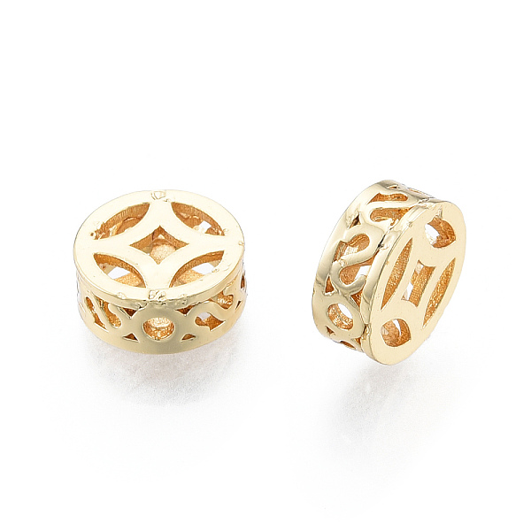 

PandaHall Brass Beads, Nickel Free, Copper Cash, Real 18K Gold Plated, 10x4mm, Hole: 2mm Brass Flat Round