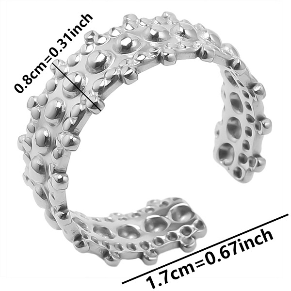 

PandaHall Round Ball Stainless Steel Open Cuff Ring for Unisex Simple, Stainless Steel Color Other