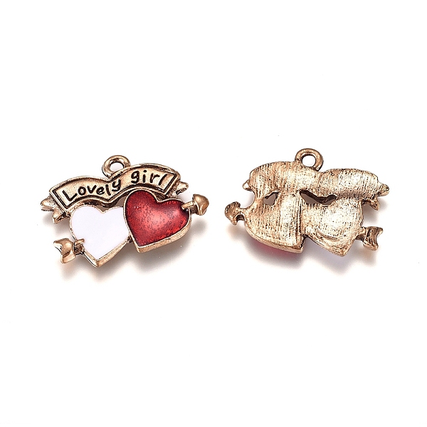 

PandaHall Alloy Enamel Pendants, Double Heart with Arrow, with Word Lovely Girl, for Valentine's Day, Antique Golden, Red, 18x24x2mm, Hole...