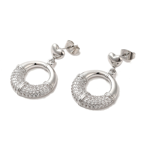 

PandaHall Ring Brass Micro Pave Clear Cubic Zirconia Stud Earrings for Women, Platinum, 22.5x19.5mm Brass Ring
