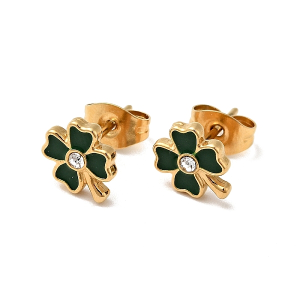 

PandaHall Enamel Clover with Crystal Rhinestone Stud Earrings with 316 Surgical Stainless Steel Pins, Gold Plated 304 Stainless Steel..., Clear