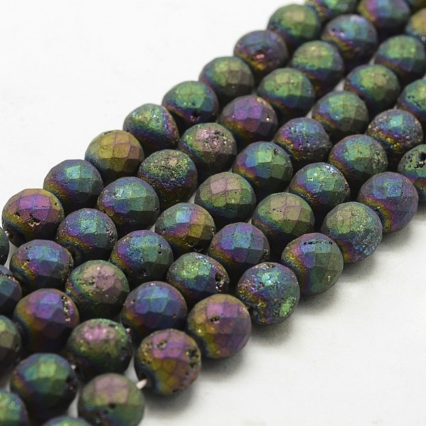

PandaHall Electroplated Natural Druzy Geode Crystal Beads Strands, Round, Faceted, Dyed, Multi-color Plated, 10mm, Hole: 1mm, about...