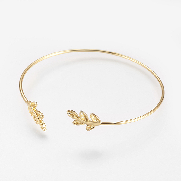 

PandaHall Brass Cuff Bangle, Real 18K Gold Plated, Leaf, Golden, 2-1/4 inchx2-1/2 inch(58x63mm) Brass