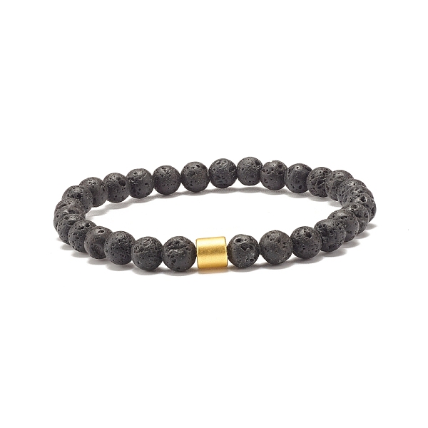 

PandaHall Natural Lava Rock Round Beaded Stretch Bracelet with Column Synthetic Hematite, Oil Diffuser Power Stone Jewelry for Women, Black...